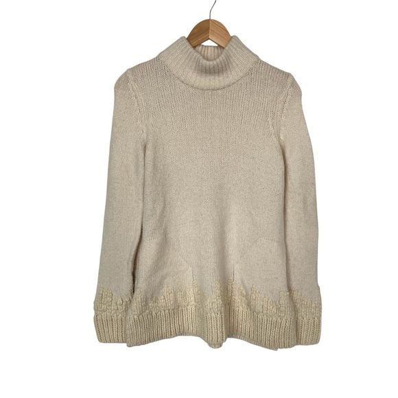 Anthropologie Sleeping on Snow Ivory Mock Neck Wool Embroidered Sweater Size M - Picture 2 of 13